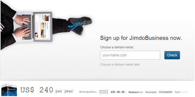 Jimdo website builder business account signup screenshot