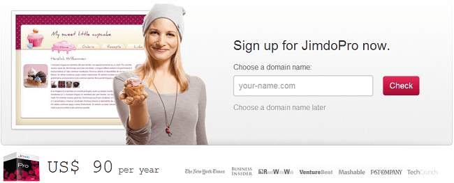 Jimdo free website builder pro account signup screenshot