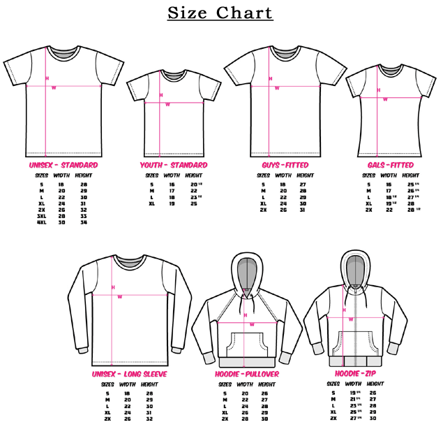 Shirtpunch Size Chart.