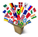 Flags of different countries in a box